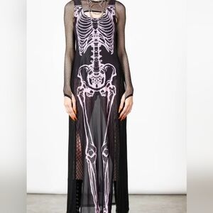 Killstar Avril lavigne Pink Skeleton Ribcage Maxi Dress